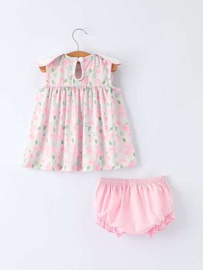 Petal Peter Pan Collar Christ Bishop Christening Baby Girls Bloomer Set