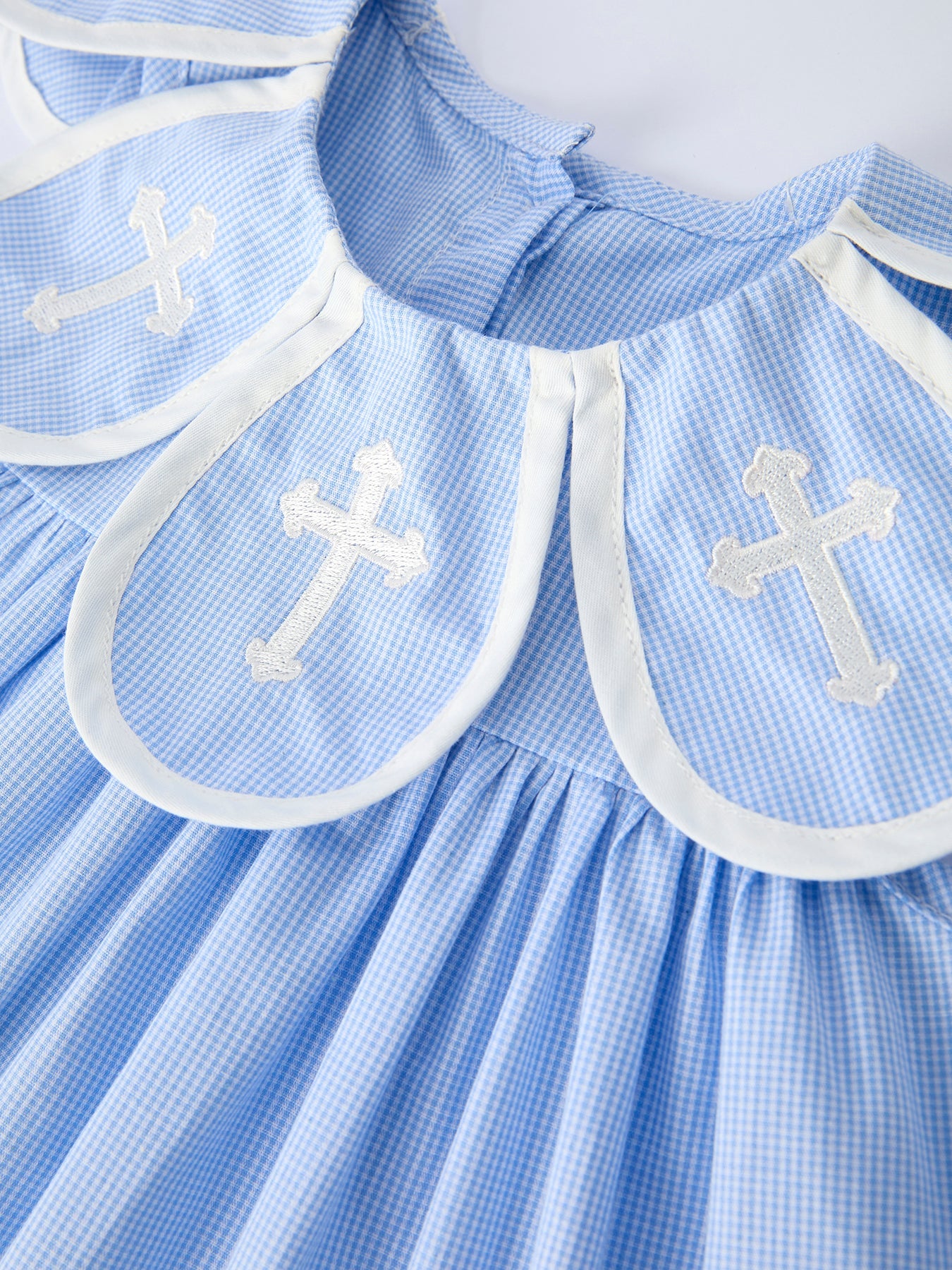 Blue Petal Peter Pan Collar Bishop Christening Girls Dress