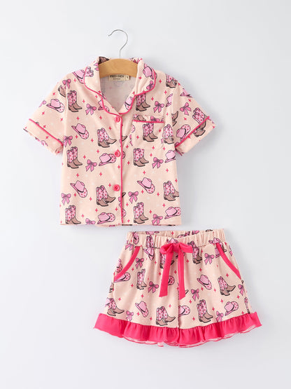 Mommy & Me Western Print Ruffle Pajama Set