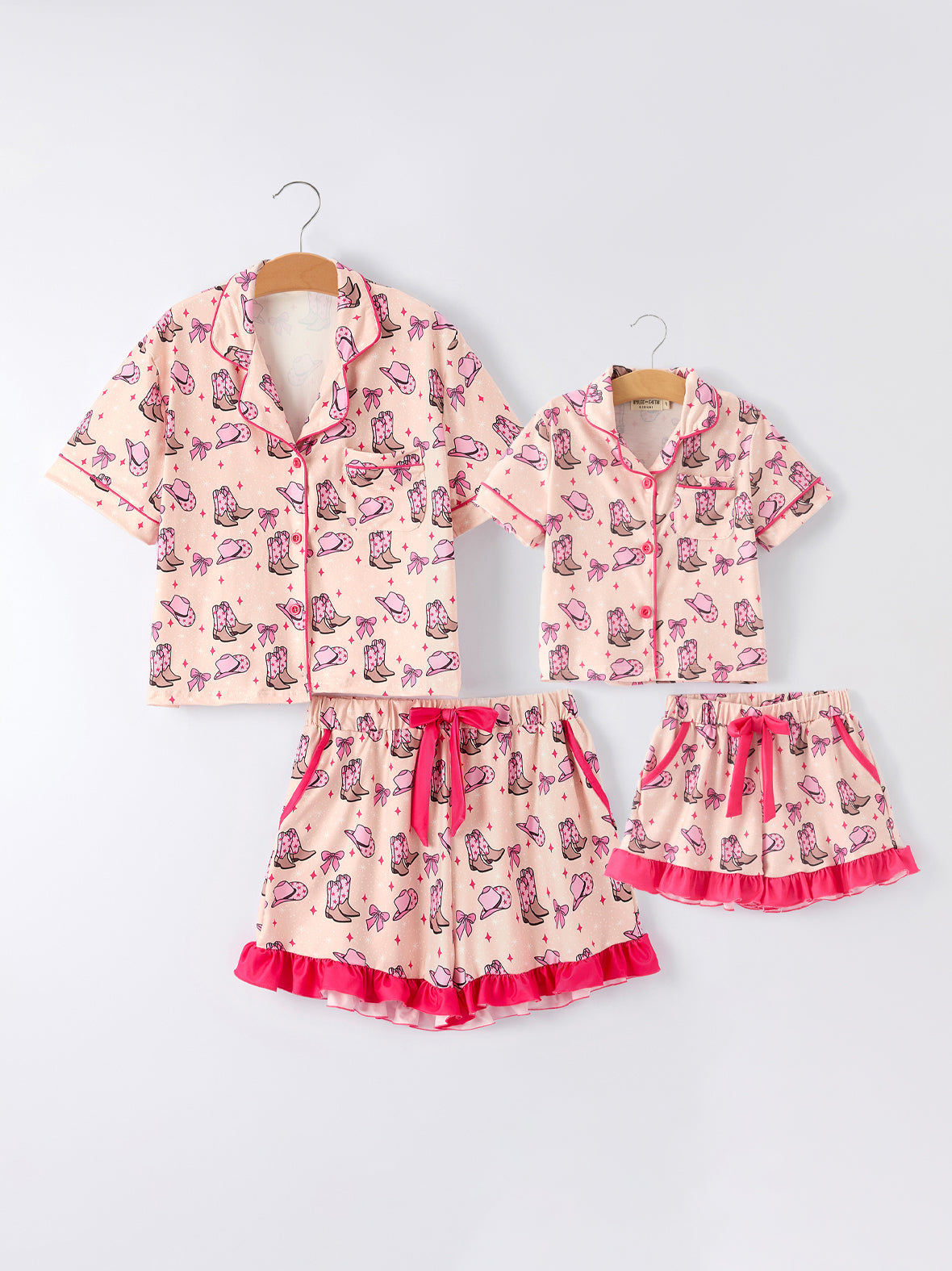 Mommy & Me Western Print Ruffle Pajama Set