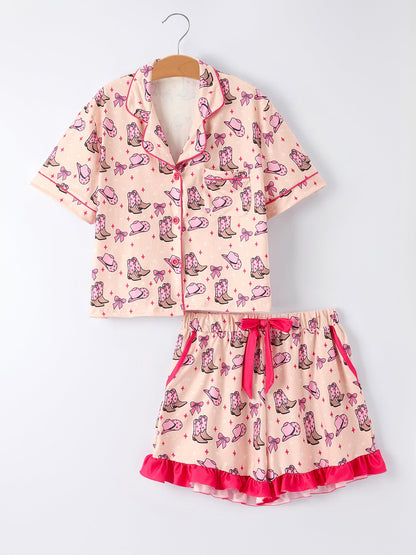 Mommy & Me Western Print Ruffle Pajama Set