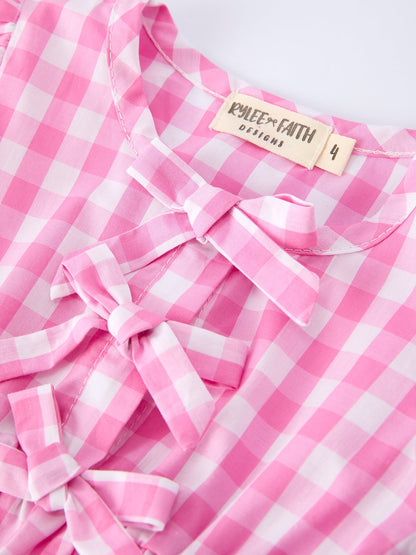 Spring Plaid Baby Girls Romper Bow Flutter Sleeve