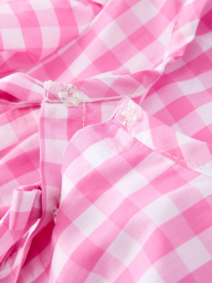 Spring Plaid Baby Girls Romper Bow Flutter Sleeve