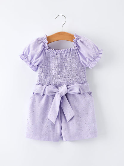 Spring Purple Short-sleeved Girls Jumpsuit