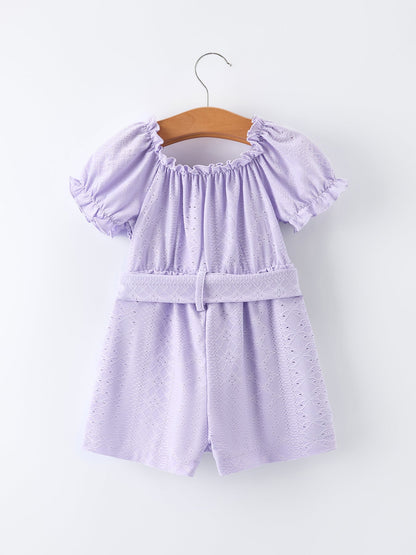 Spring Purple Short-sleeved Girls Jumpsuit