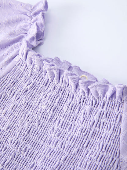 Spring Purple Short-sleeved Girls Jumpsuit