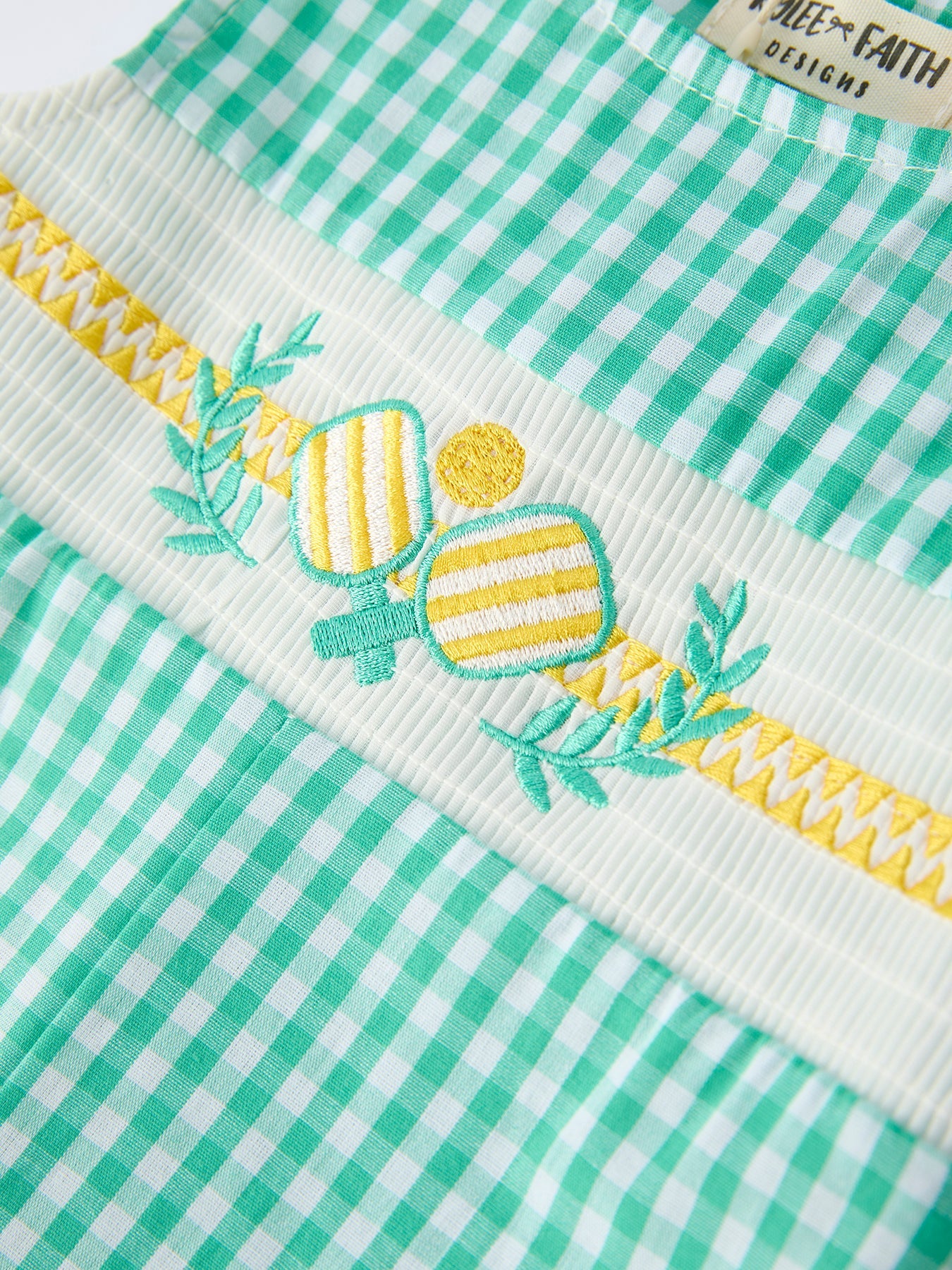 Pickle Ball Embroidered Smocked Green Baby Boys Romper