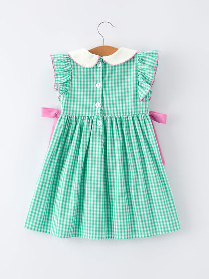 Spring Gingham Bow Ruffle Smocked Pickle Ball Girl Dress