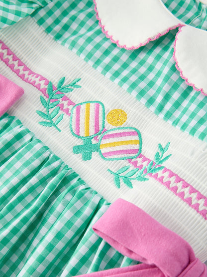 Spring Gingham Bow Ruffle Smocked Pickle Ball Girl Dress