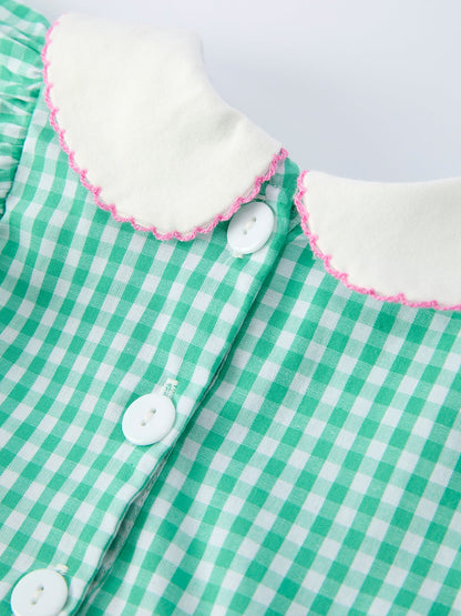Spring Gingham Bow Ruffle Smocked Pickle Ball Girl Dress