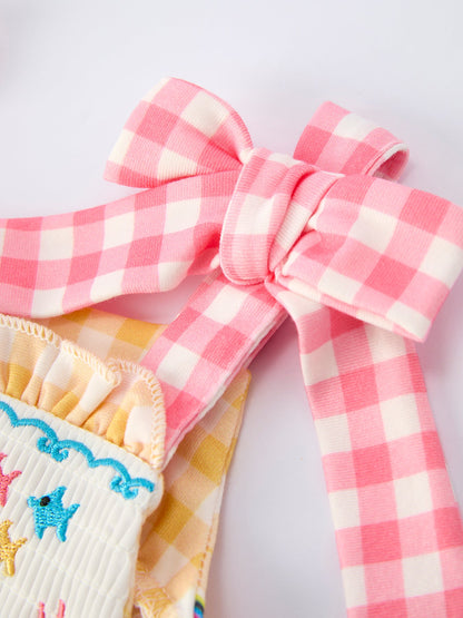 Fish Embroidery Smocking Plaid Baby Girl Romper