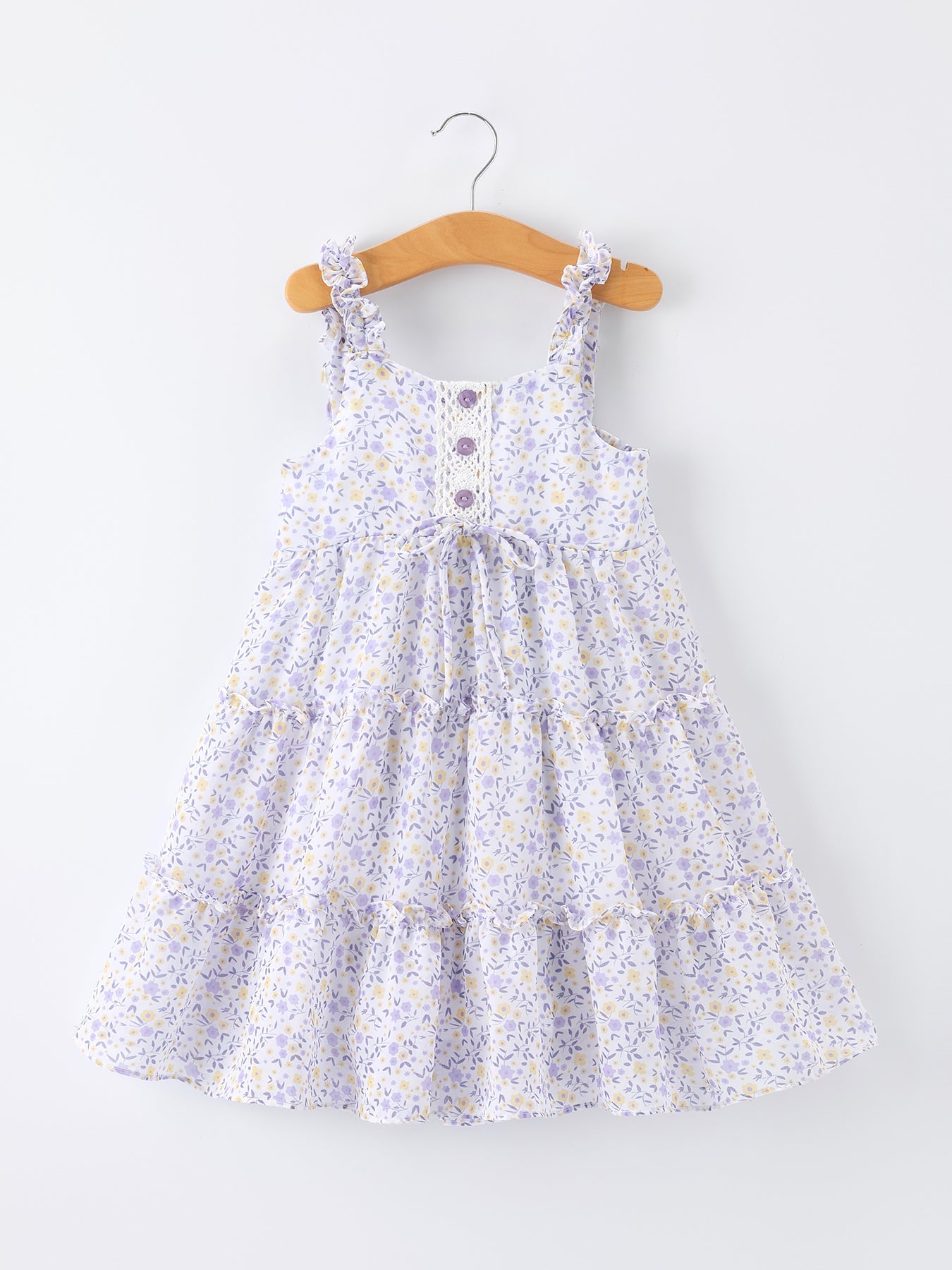 Spring Floral Girls Ruffle Bow Spaghetti Strap Dress