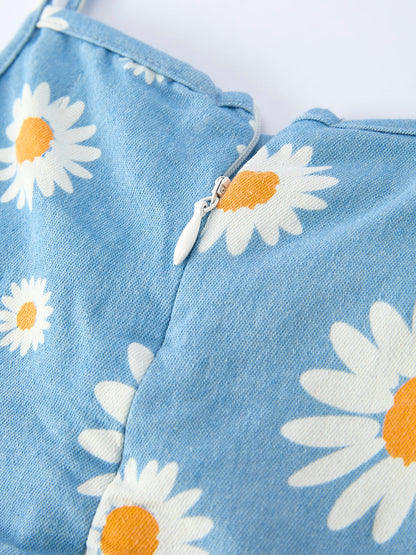 Spring Daisy Girls' Blue Denim Dress