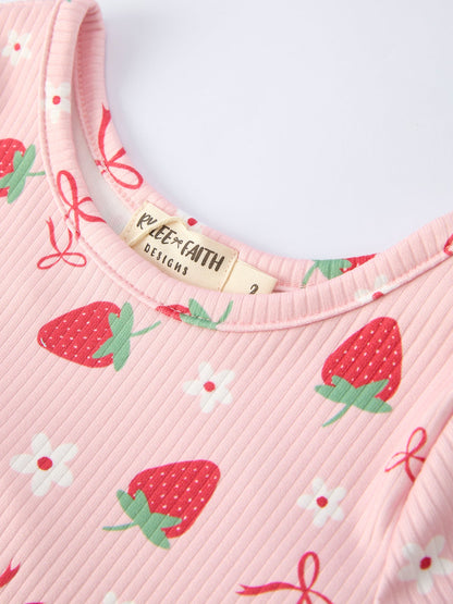 Strawberry Bow Girls Short Sleeves Dress