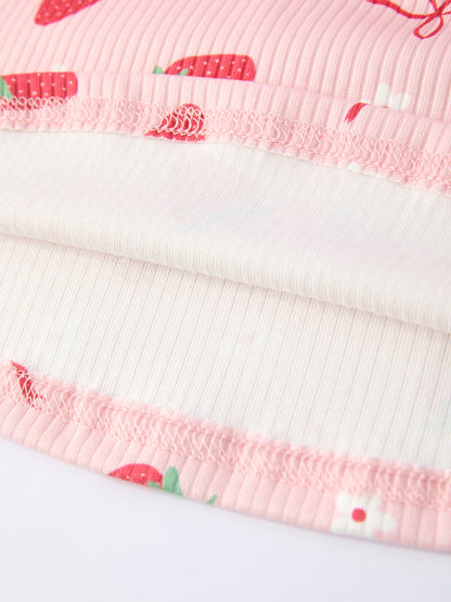 Strawberry Bow Girls Short Sleeves Dress