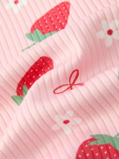 Strawberry Bow Girls Short Sleeves Dress