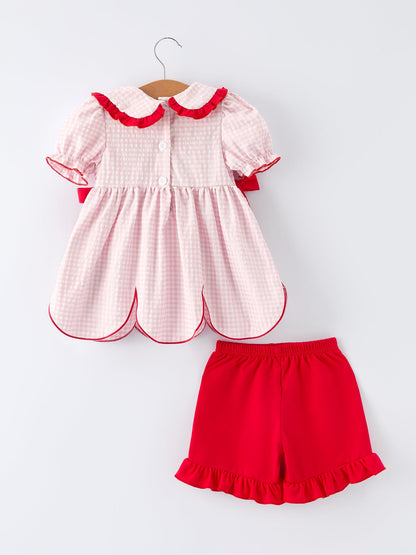 PREORDER Girls' Plaid Smocked Strawberry Applique Shorts Set