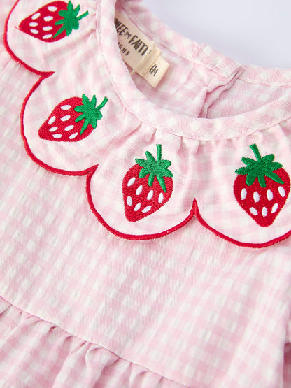 Baby Girls' Plaid Smocked Strawberry Applique Romper