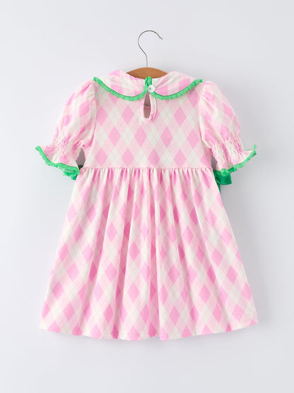 Spring Golf Embroidered Girls Smocked Bow Dress