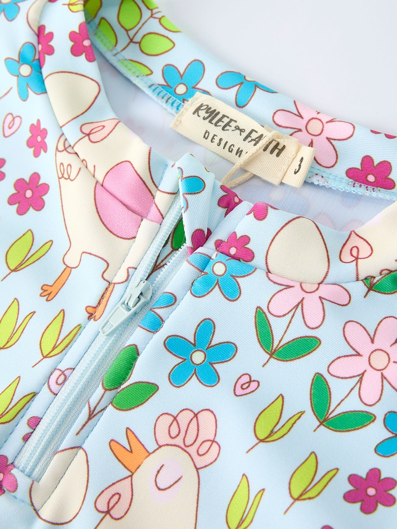 Summer Chicken Print Girls Long Sleeve Swim Set