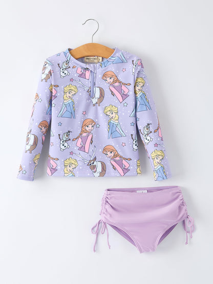 Summer Star Print Girls Long Sleeve Swim Set
