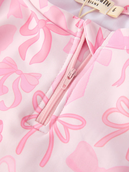 Summer Bow Print Girls Long Sleeve Swim Set
