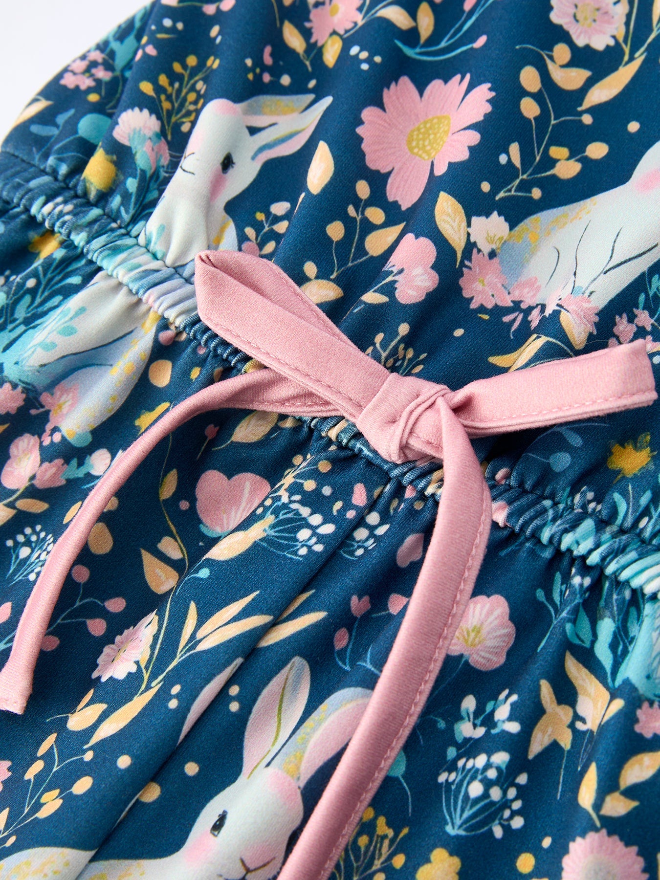 Summer Bunny Floral Girls Bow Ruffle Bell Bottom Jumpsuit