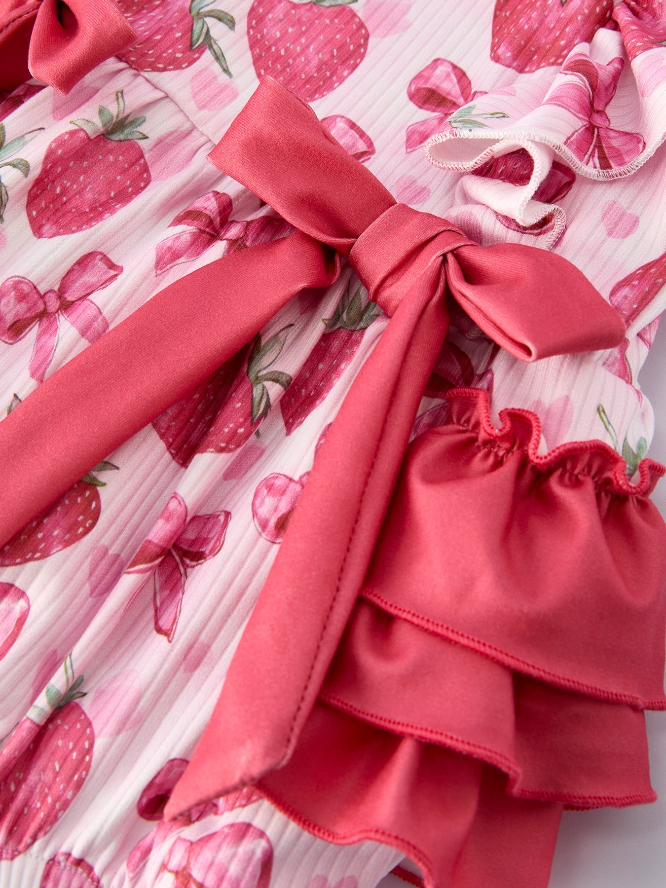 Summer Strawberry Bow Baby Girl Romper
