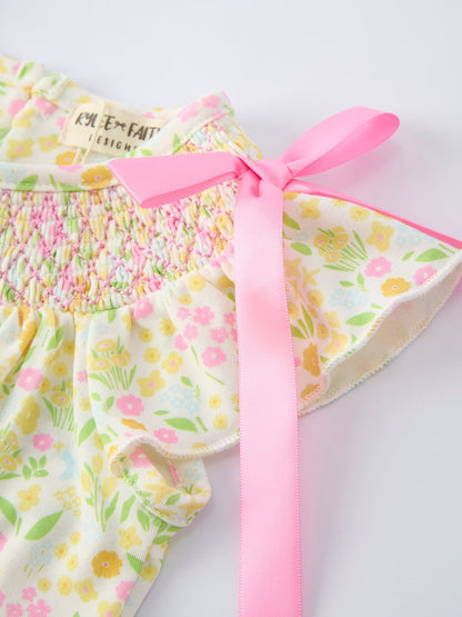 Spring Floral Smocked Baby Girl Romper
