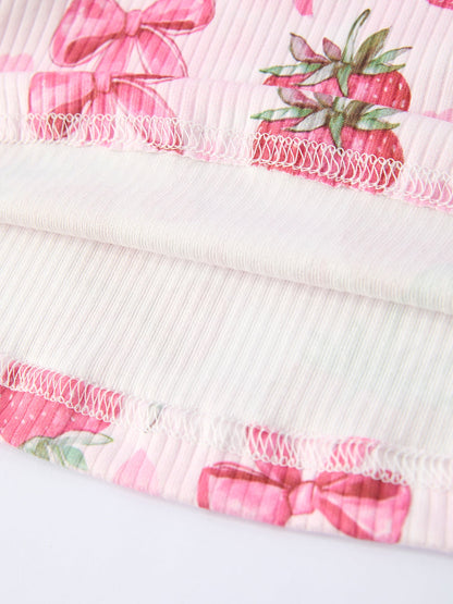 Summer Strawberry Bow Girls Short Sleeve Dress