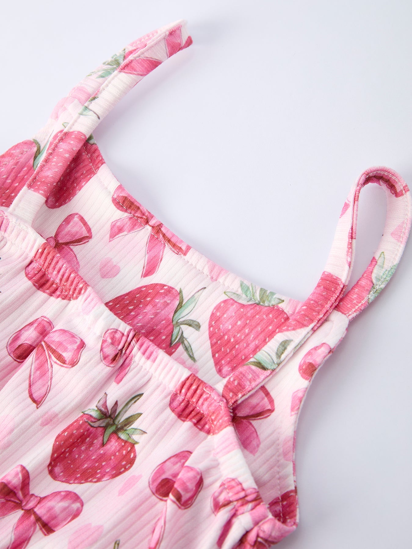 Summer Strawberry Bow Girls Jumpsuit