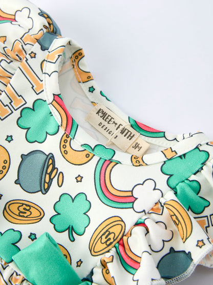 St Patrick's Day Shamrock Bow Baby Girl Romper