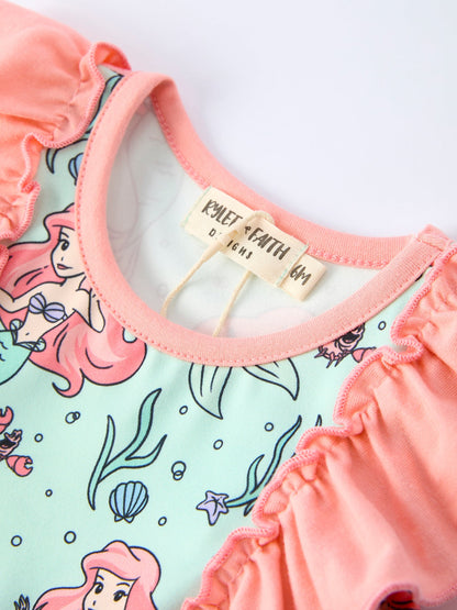 Summer Ocean Girls Bow Ruffle Romper