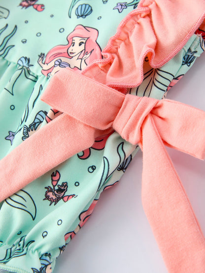 Summer Ocean Girls Bow Ruffle Romper
