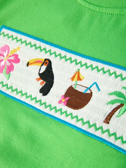 Summer Tropical Embroidered Boys Short Sleeve Top Shorts Set