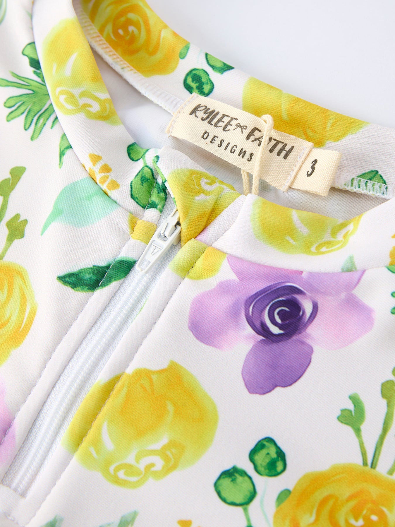 Summer Yellow Floral Print Girls Long Sleeve Swim Set