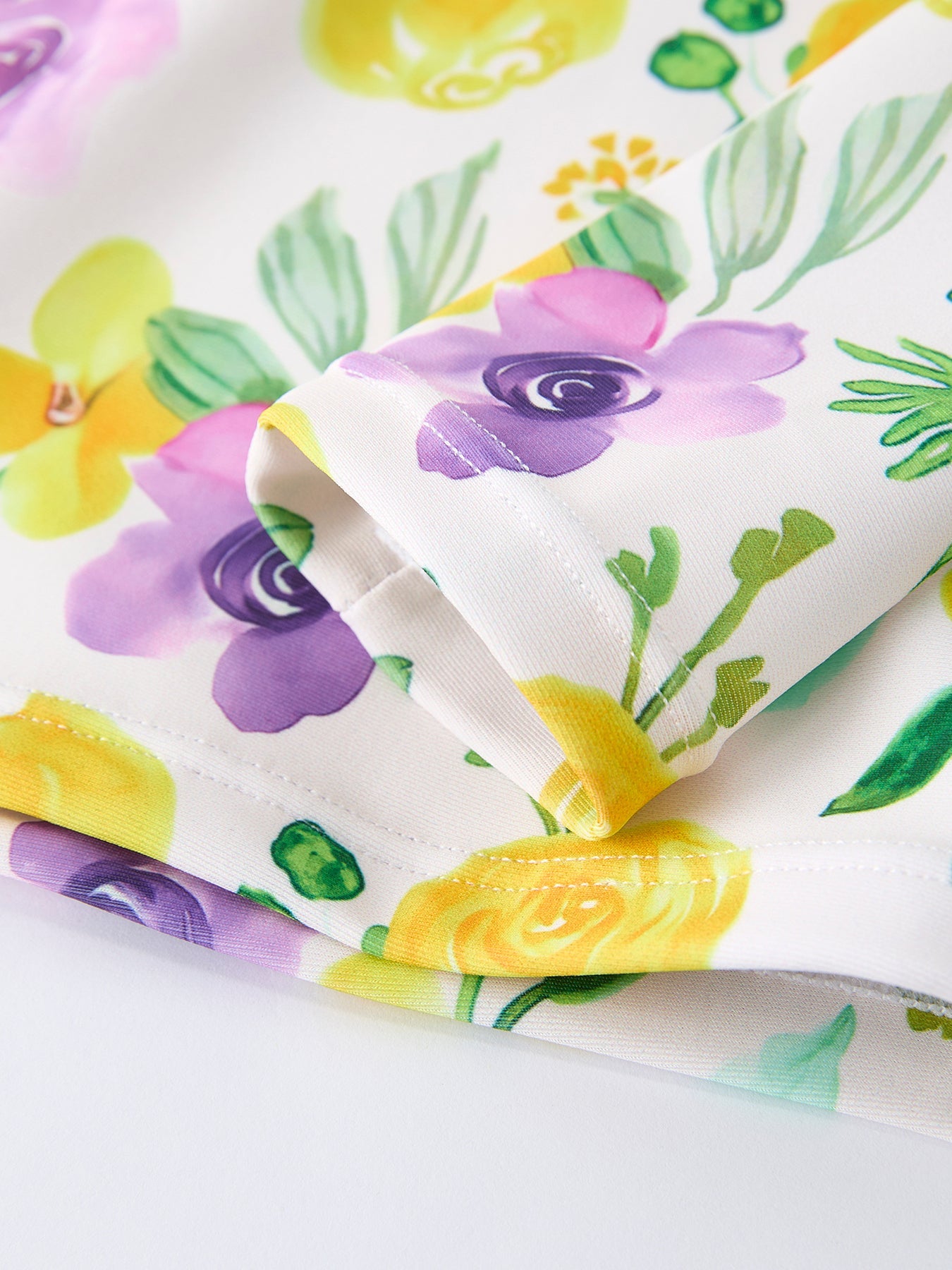 Summer Yellow Floral Print Girls Long Sleeve Swim Set