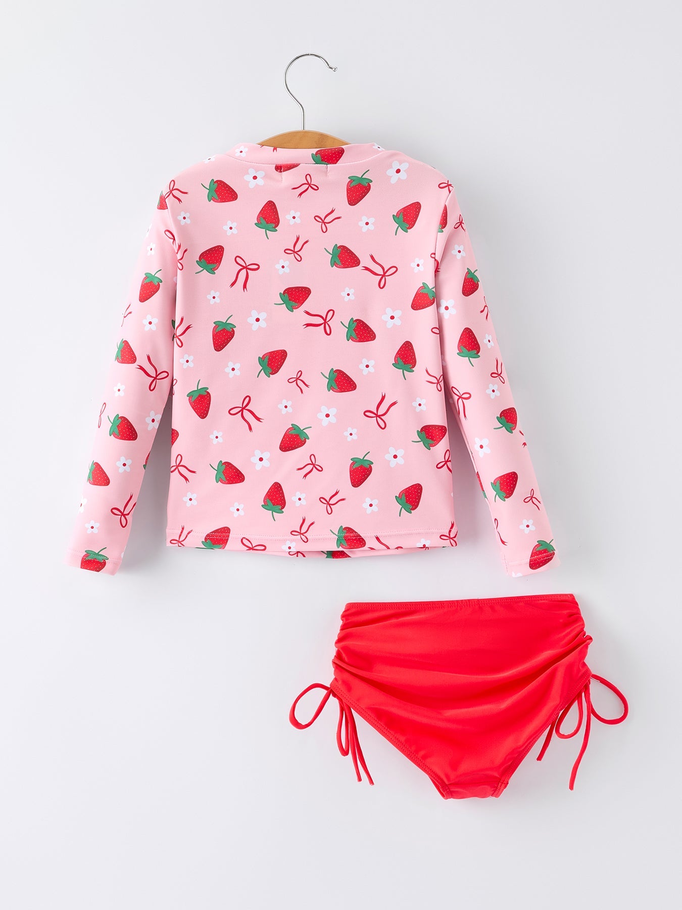 Summer Strawberry Print Girls Long Sleeve Swim Set