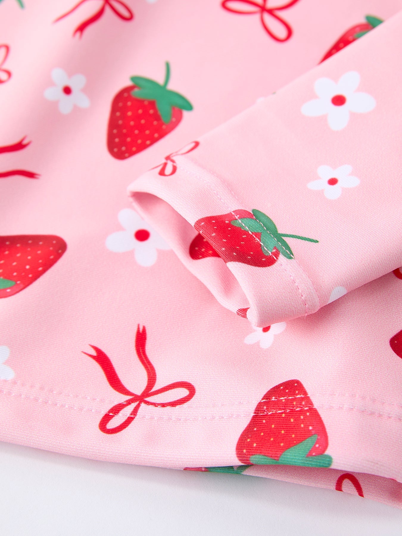 Summer Strawberry Print Girls Long Sleeve Swim Set