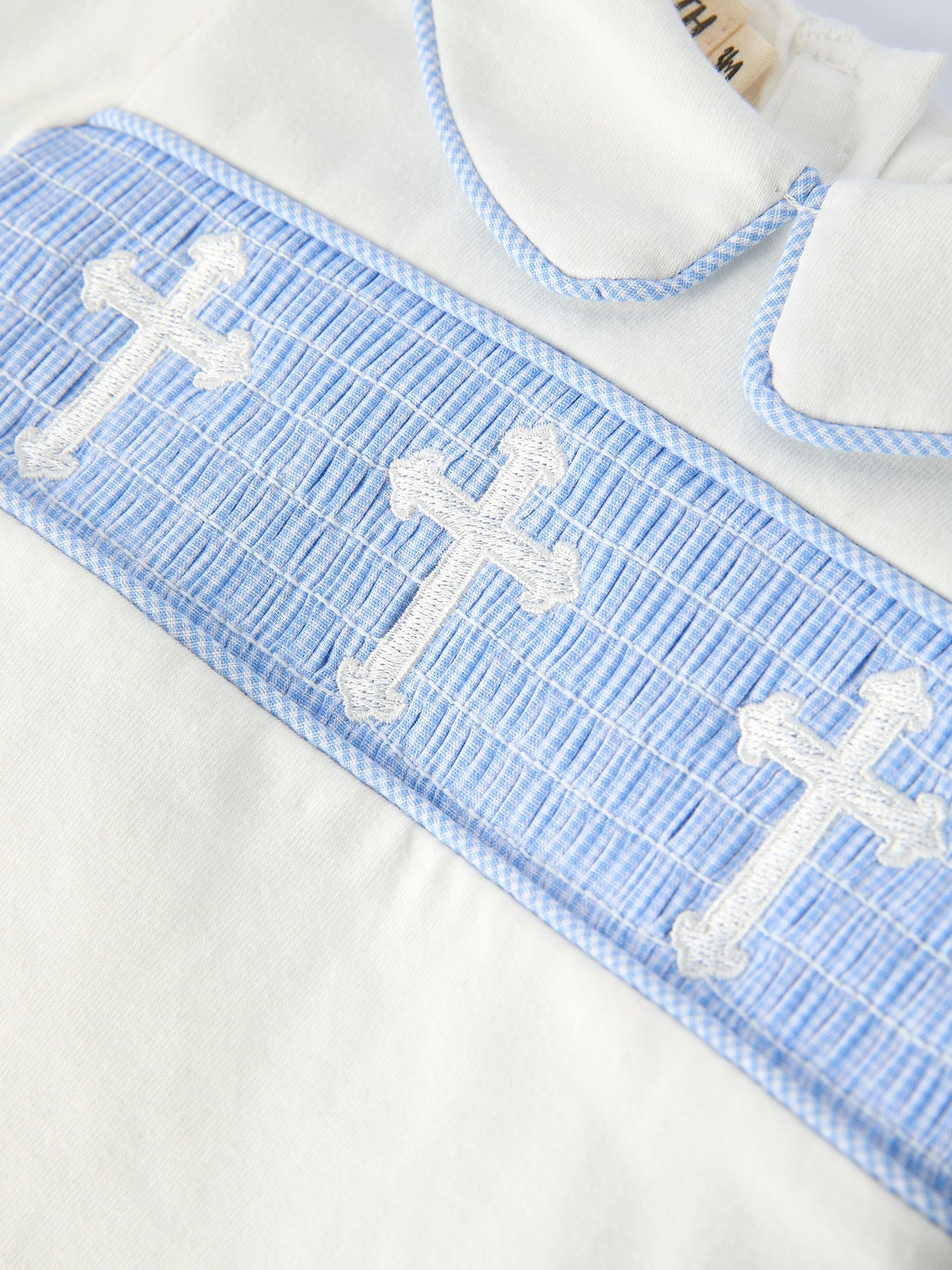 Blue Smocked Church Christ Bishop Christening Baby Boy Bloomer Set