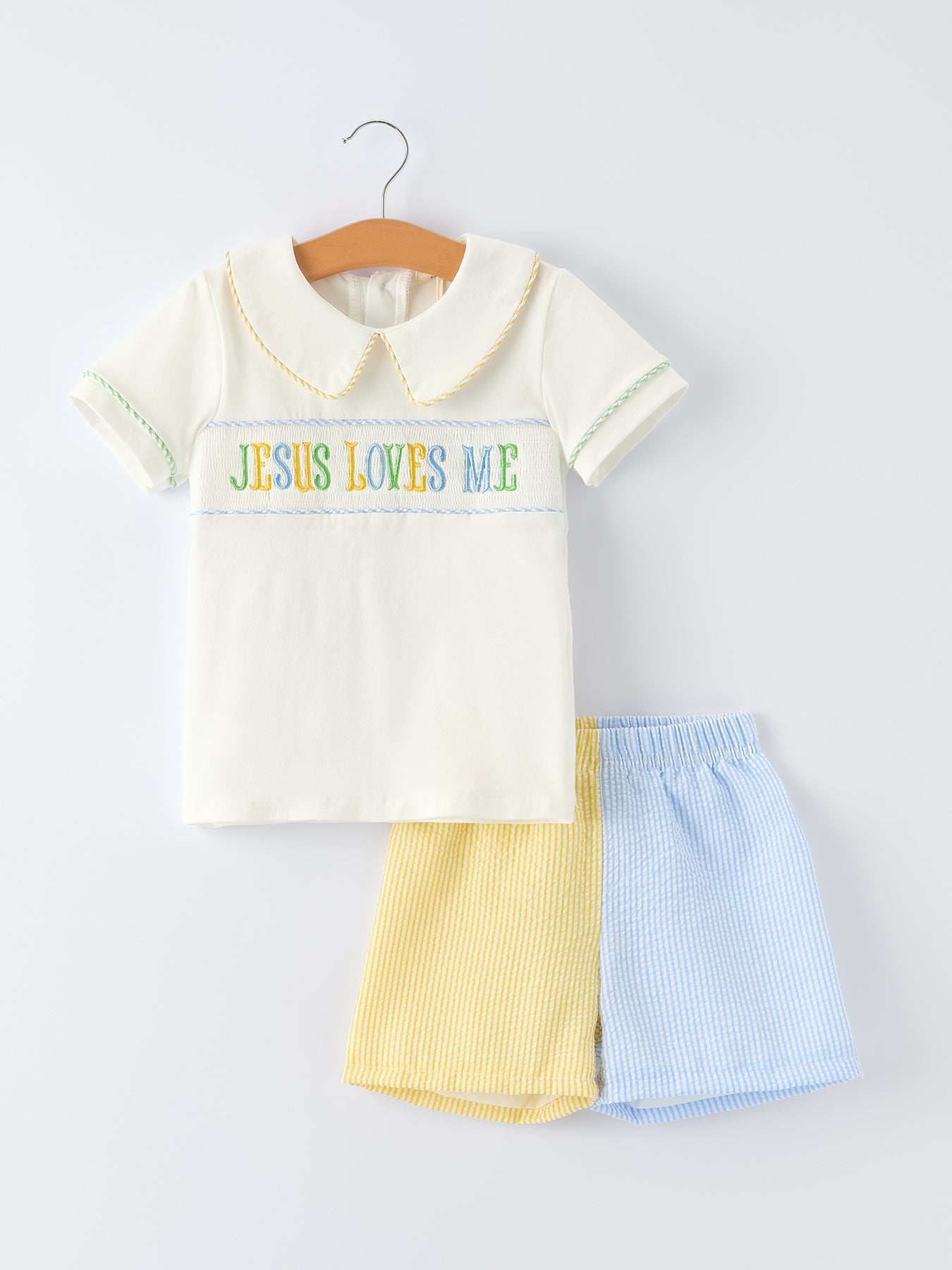 PREORDER "Jesus Loves Me "Embroidered Toddler Boys'Set