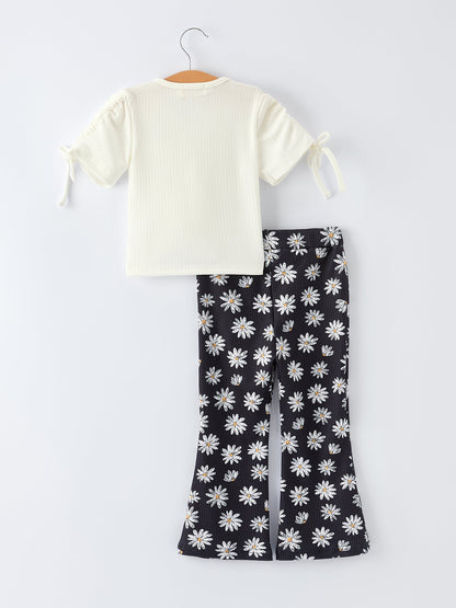 Girls' Spring Daisy Set Ruched Tie Sleeve