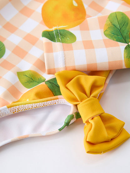 Lemon Print Long Sleeve Girls One Piece Swimsuit