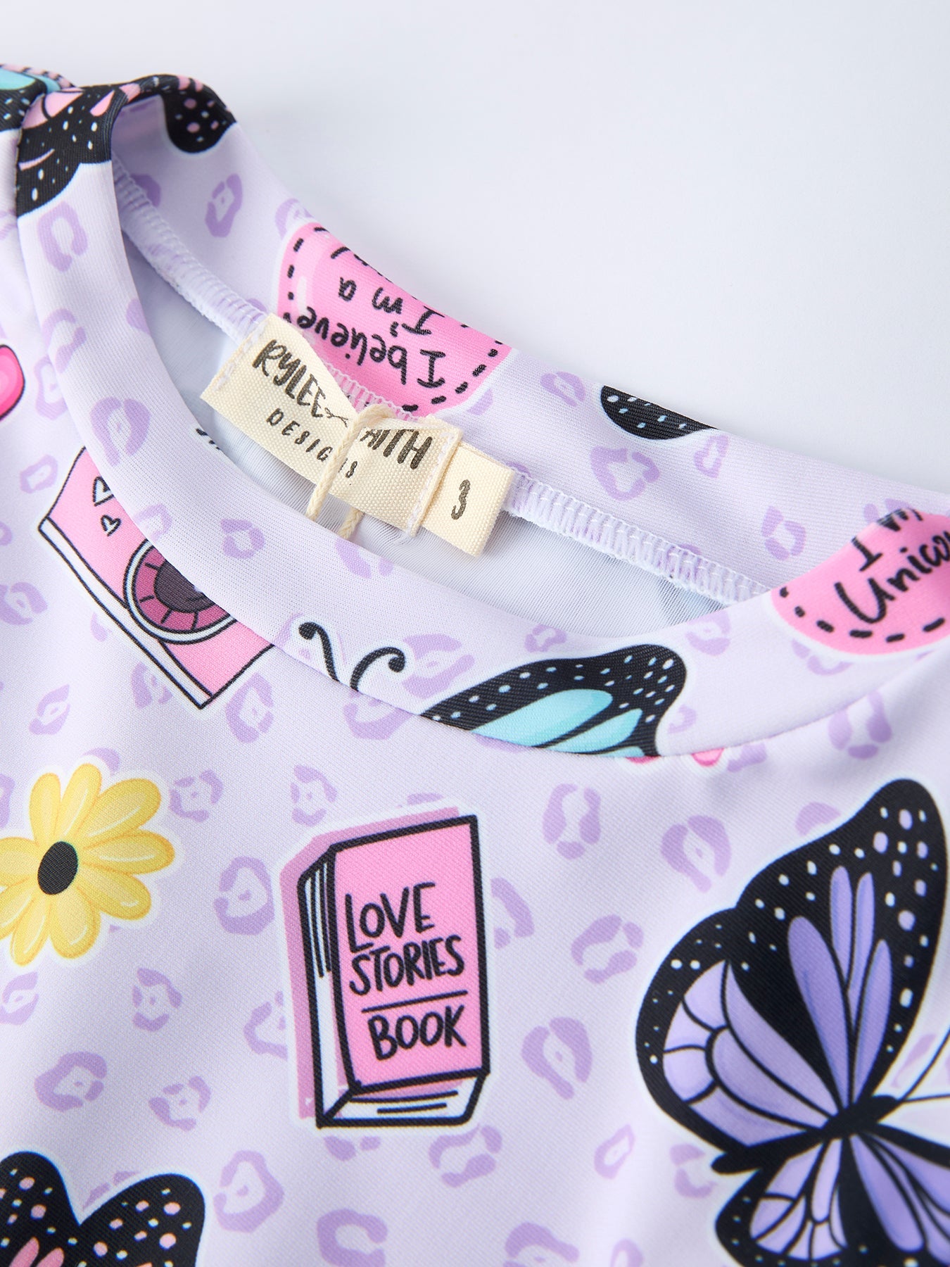 Girls Butterfly Long Sleeve Ruffle Swimsuit Set