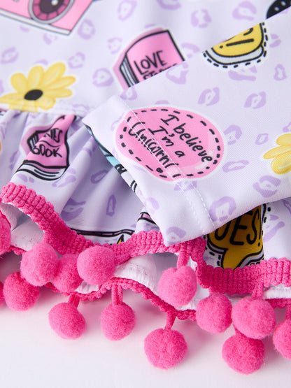 Girls Butterfly Long Sleeve Ruffle Swimsuit Set