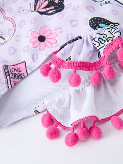 Girls Butterfly Long Sleeve Ruffle Swimsuit Set