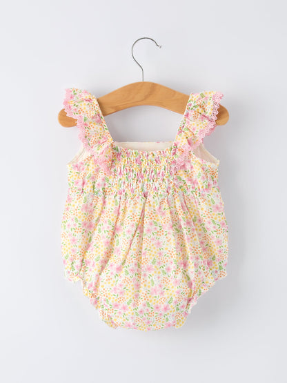 Floral Girls Smocked Ruffle Romper