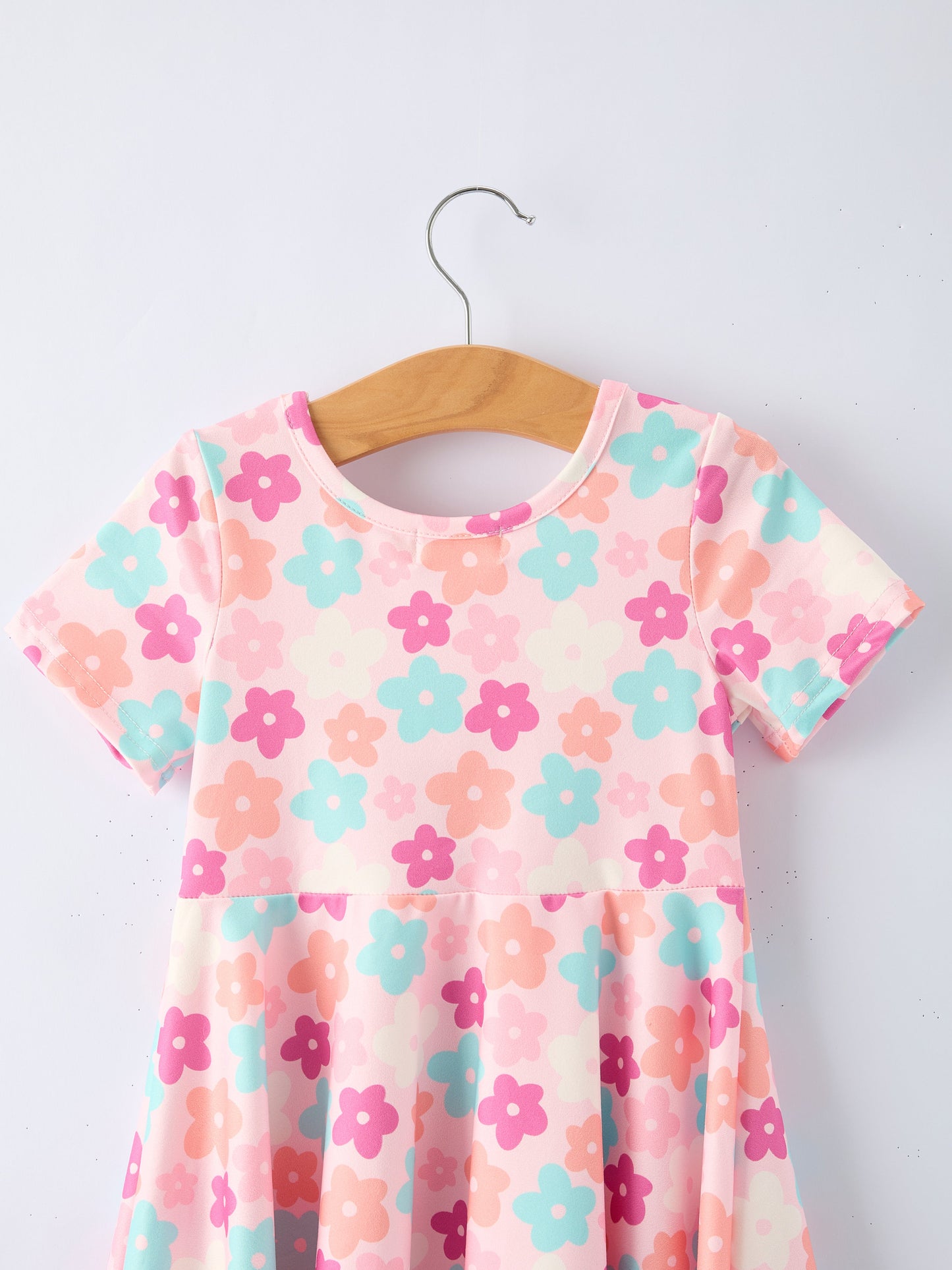 Girl Colorful Floral Short Sleeve Dress