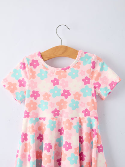 Girl Colorful Floral Short Sleeve Dress