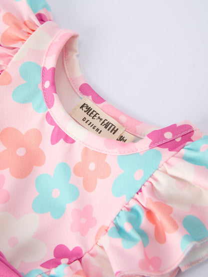 Colorful Floral Ruffle Baby Girls Romper